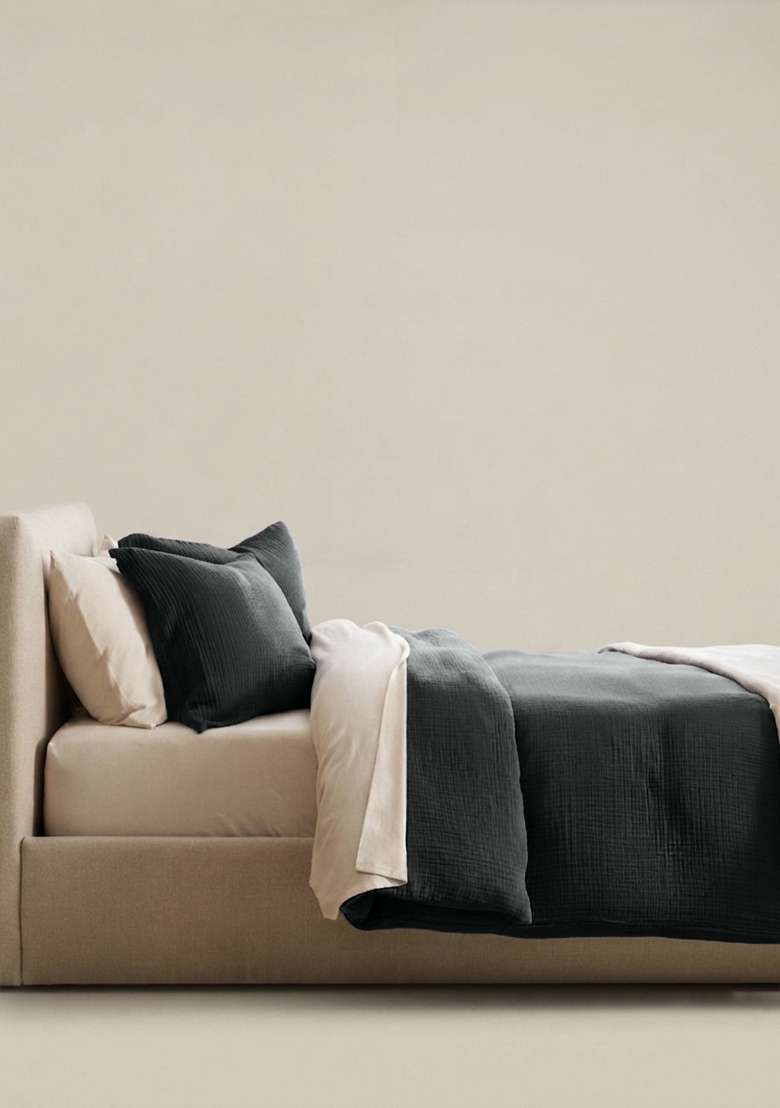 Charcoal Organic Cotton Gauze Duvet Cover - Indya