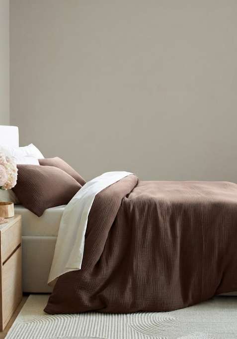 Coffee Brown Organic Cotton Gauze Duvet Cover