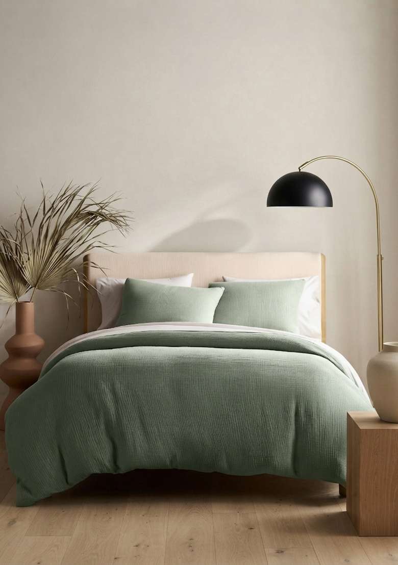 Dried Sage Organic Cotton Gauze Duvet Cover - Indya