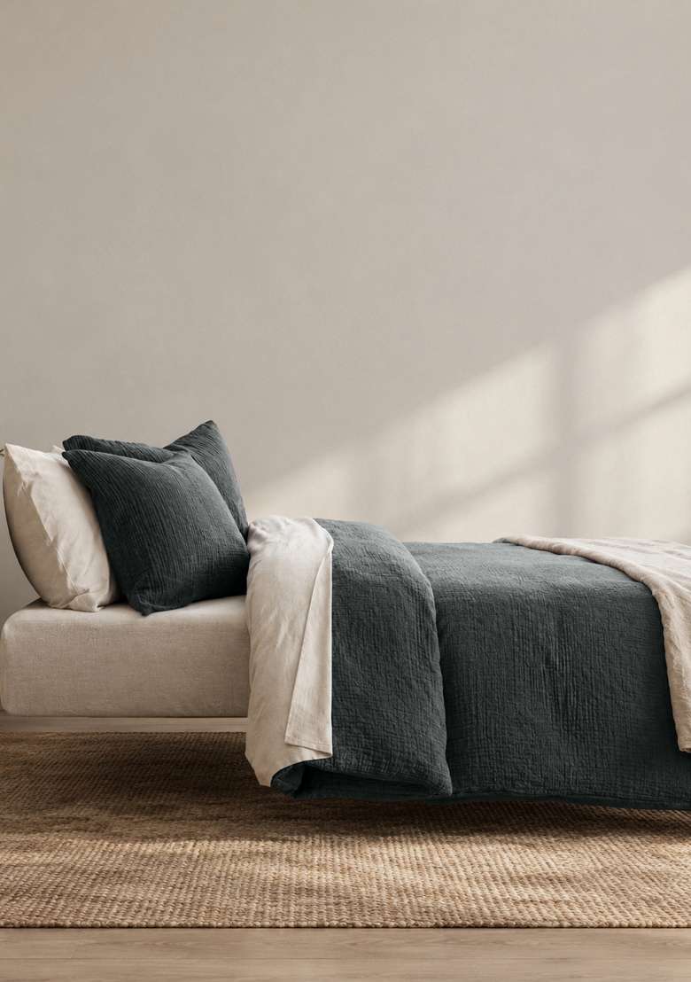 Charcoal Organic Cotton Gauze Duvet Cover Set - Indya