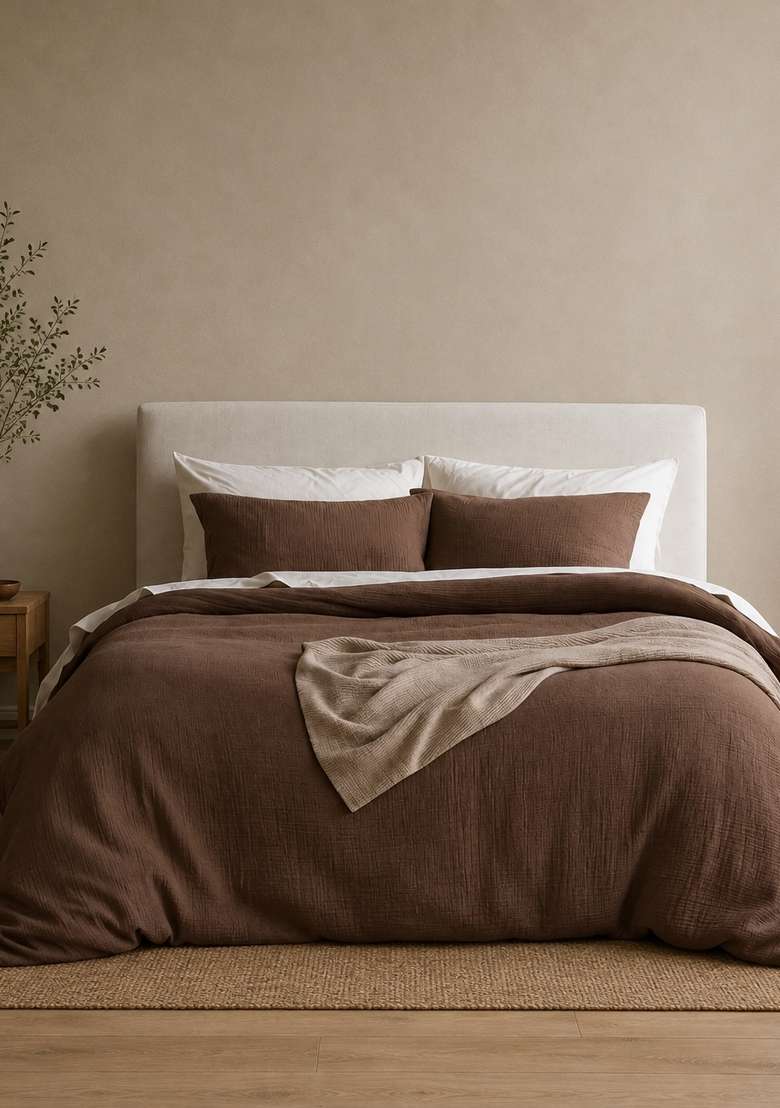 Chocolate Organic Cotton Gauze Duvet Cover Set - Indya