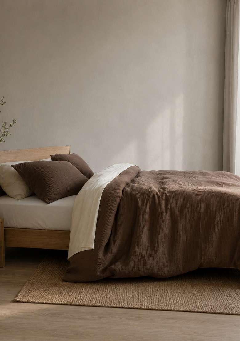 Chocolate Organic Cotton Gauze Duvet Cover Set - Indya