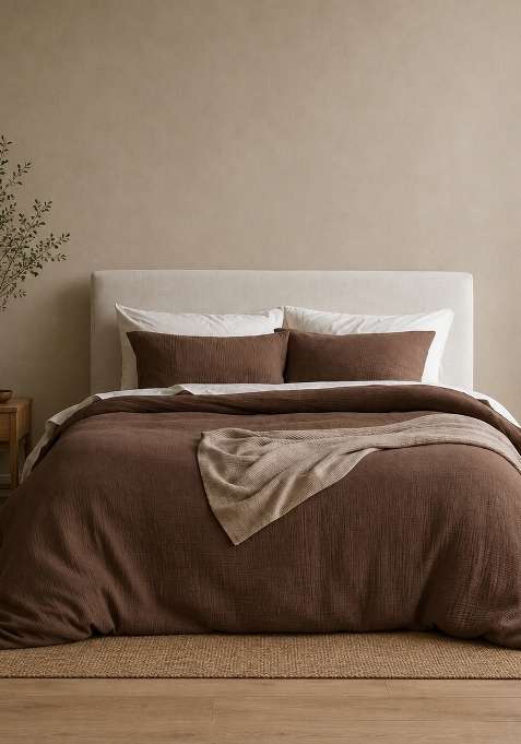 Coffee Brown Organic Cotton Gauze Duvet Cover Set