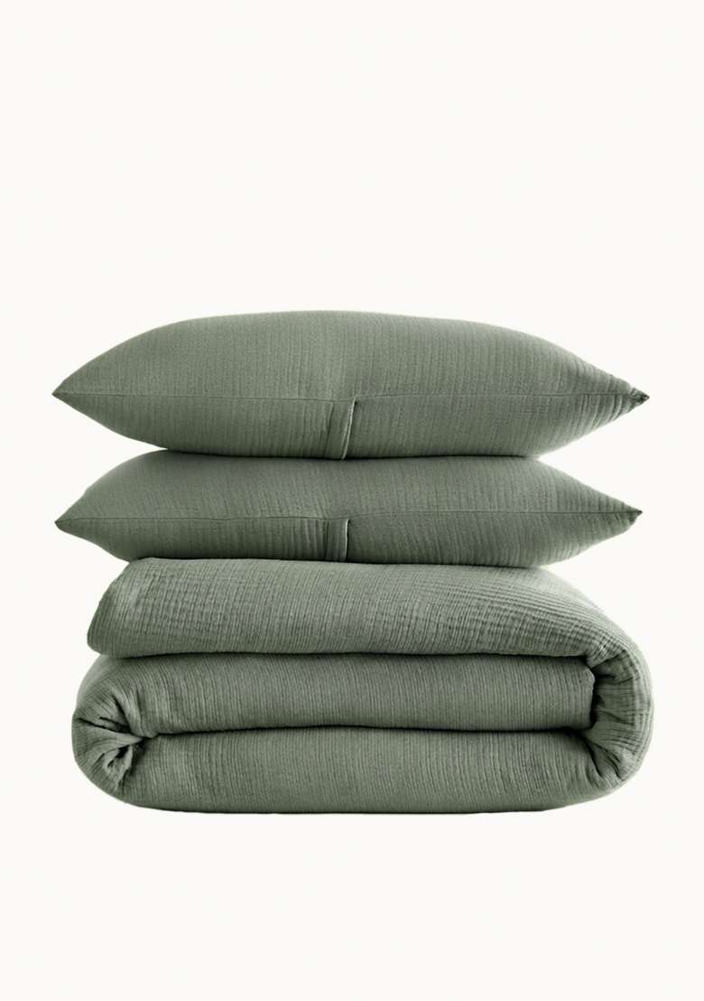 Dried Sage Organic Cotton Gauze Duvet Cover Set - Indya