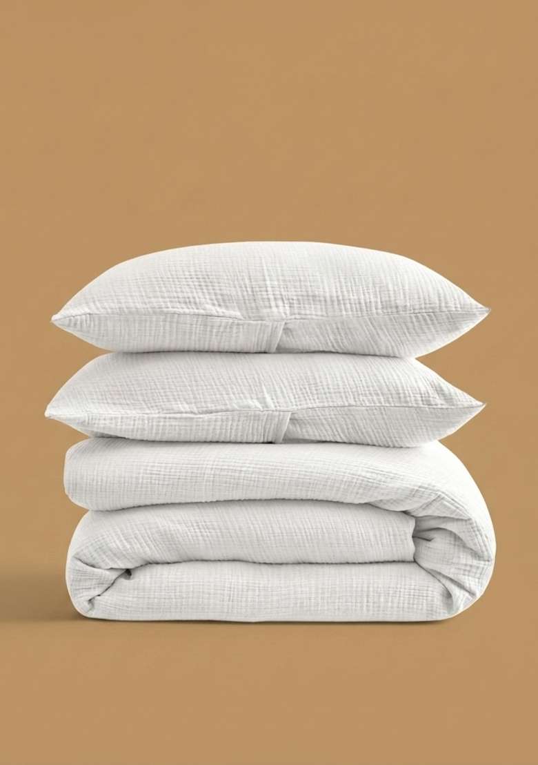 White Organic Cotton Gauze Duvet Cover Set - Indya
