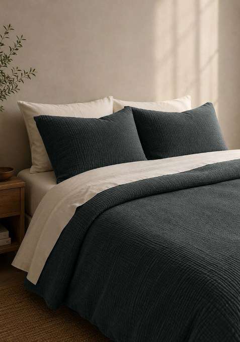 Anthracite Organic Cotton Gauze Sham Set