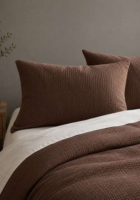 Coffee Brown Organic Cotton Gauze Sham Set