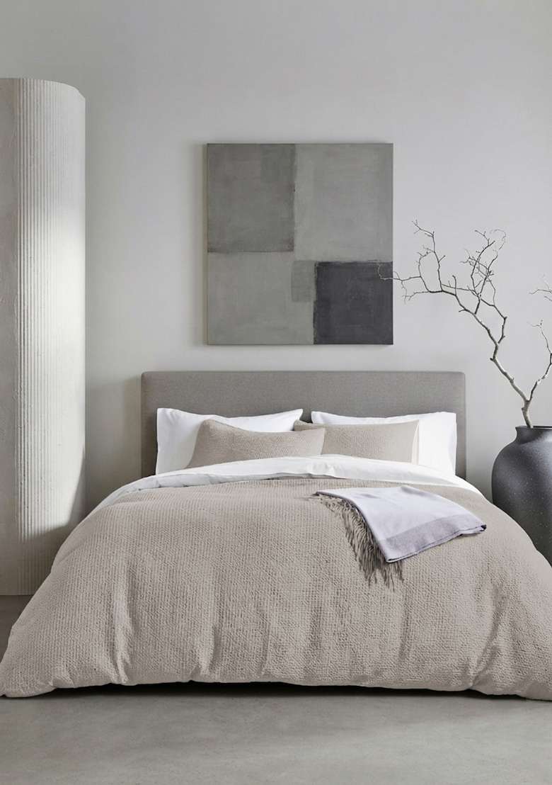 Light Grey Organic Luxe Honeycomb Duvet Cover Set - Indya