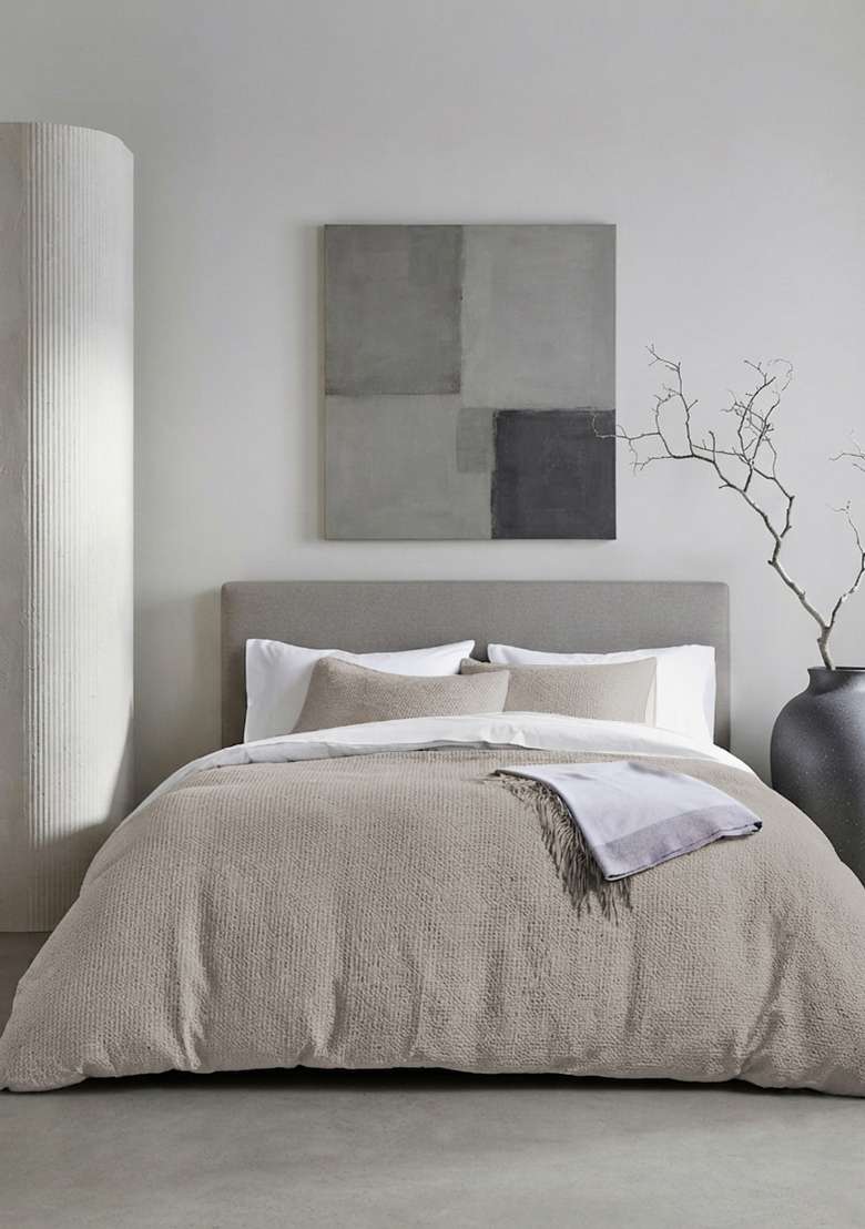 Light Grey Organic Luxe Honeycomb Duvet Cover Set - Indya