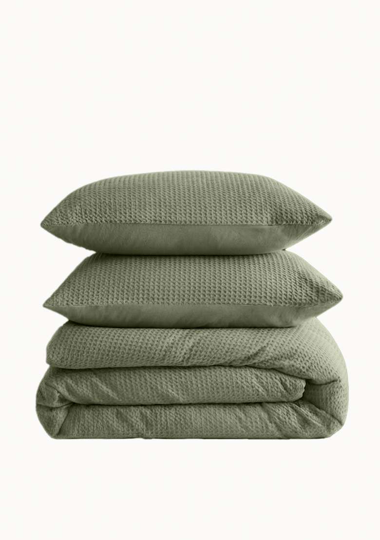 Olive Organic Luxe Honeycomb Duvet Cover Set - Indya