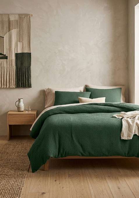 Bottle Green Organic Luxe Honeycomb Duvet Cover Set