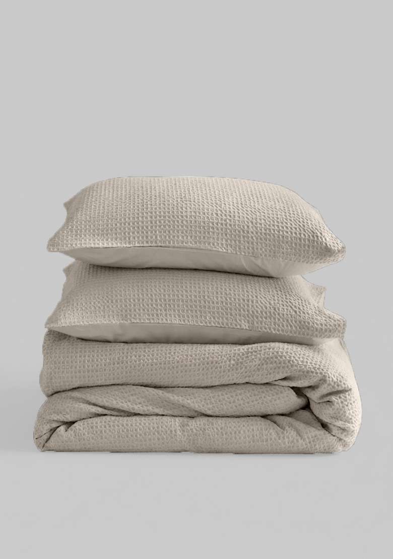 Sand Organic Luxe Honeycomb Duvet Cover Set - Indya