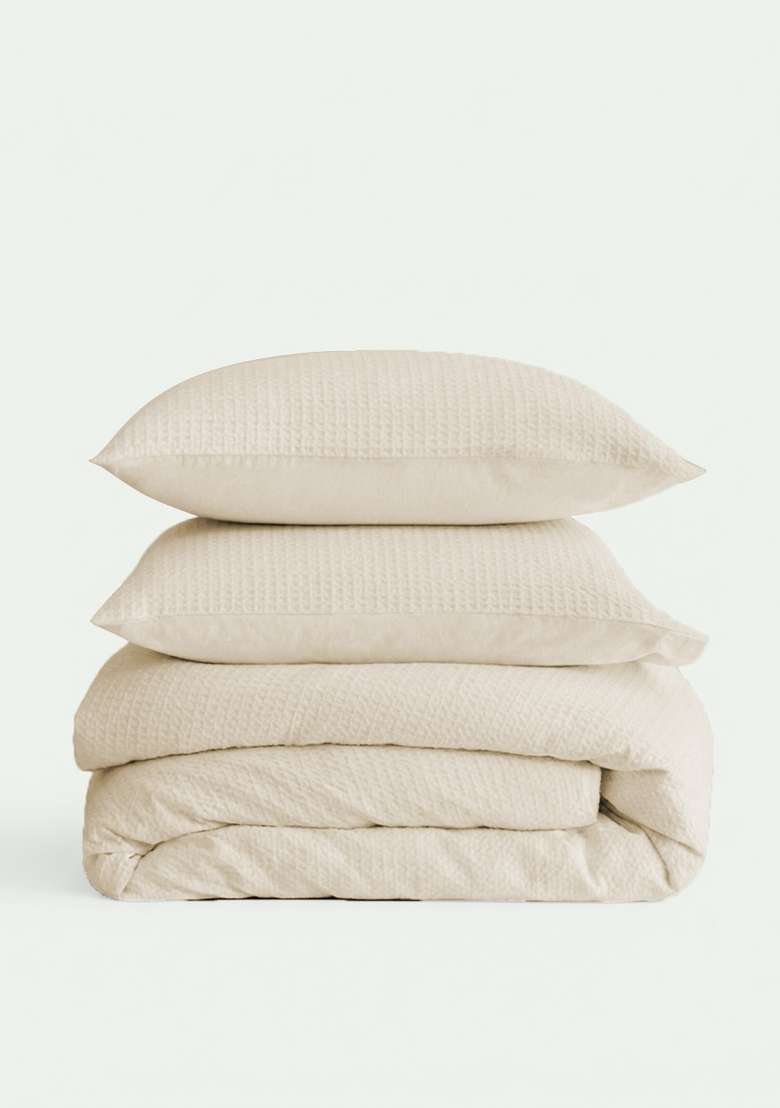 Undyed Organic Luxe Honeycomb Duvet Cover Set - Indya