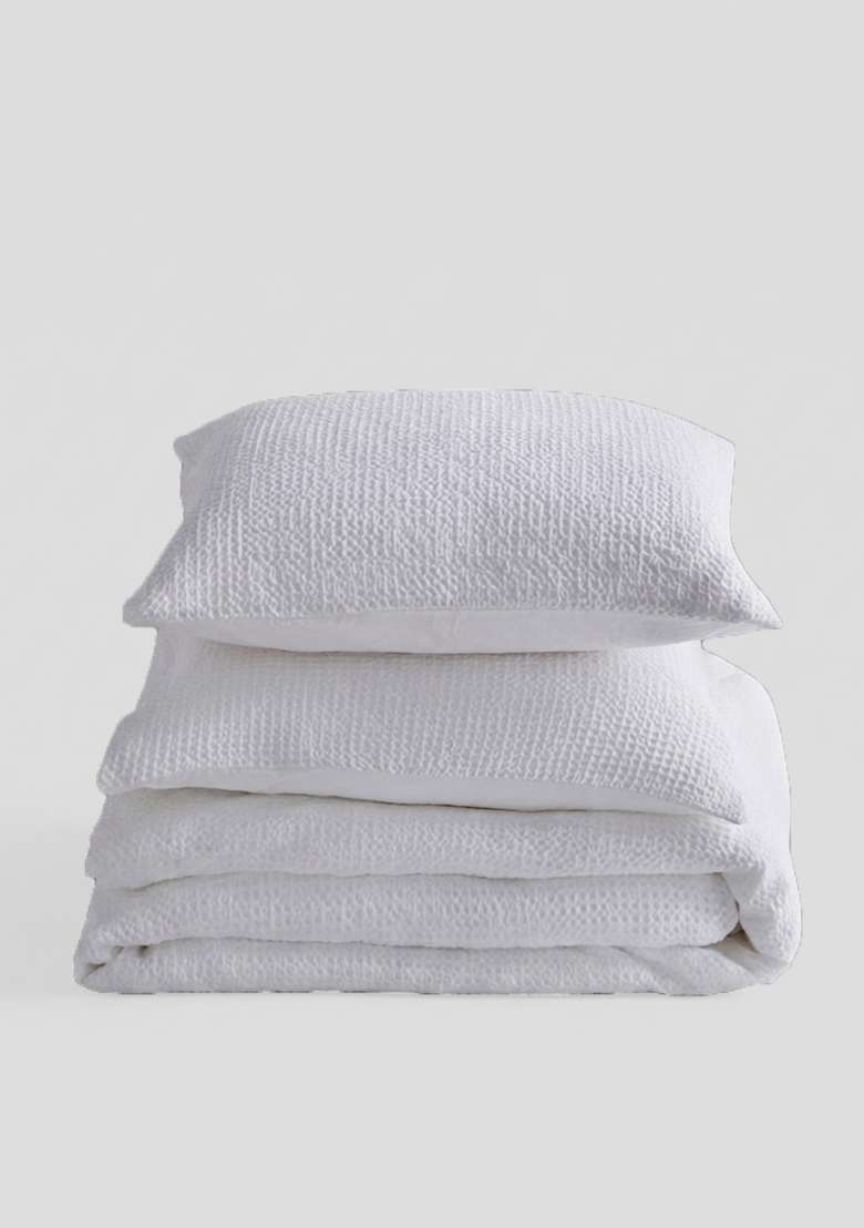 White Organic Luxe Honeycomb Duvet Cover Set - Indya