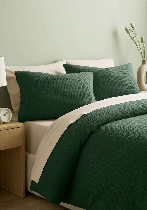 Bottle Green Organic Luxe Honeycomb Sham Set