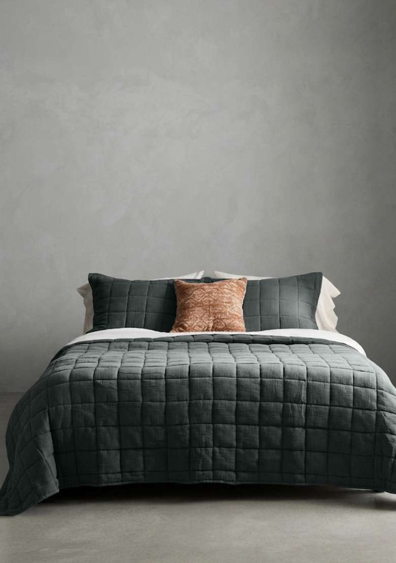 Charcoal Organic Cotton Gauze Box Quilt - Indya