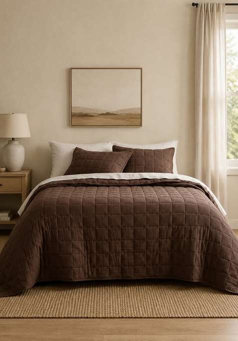 Coffee Brown Organic Cotton Gauze Box Quilt