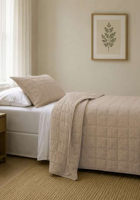 Beige Organic Cotton Gauze Box Quilt
