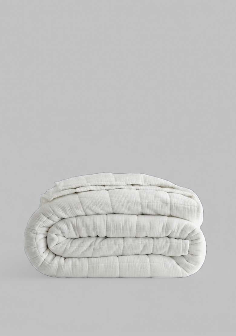 White Organic Cotton Gauze Box Quilt - Indya