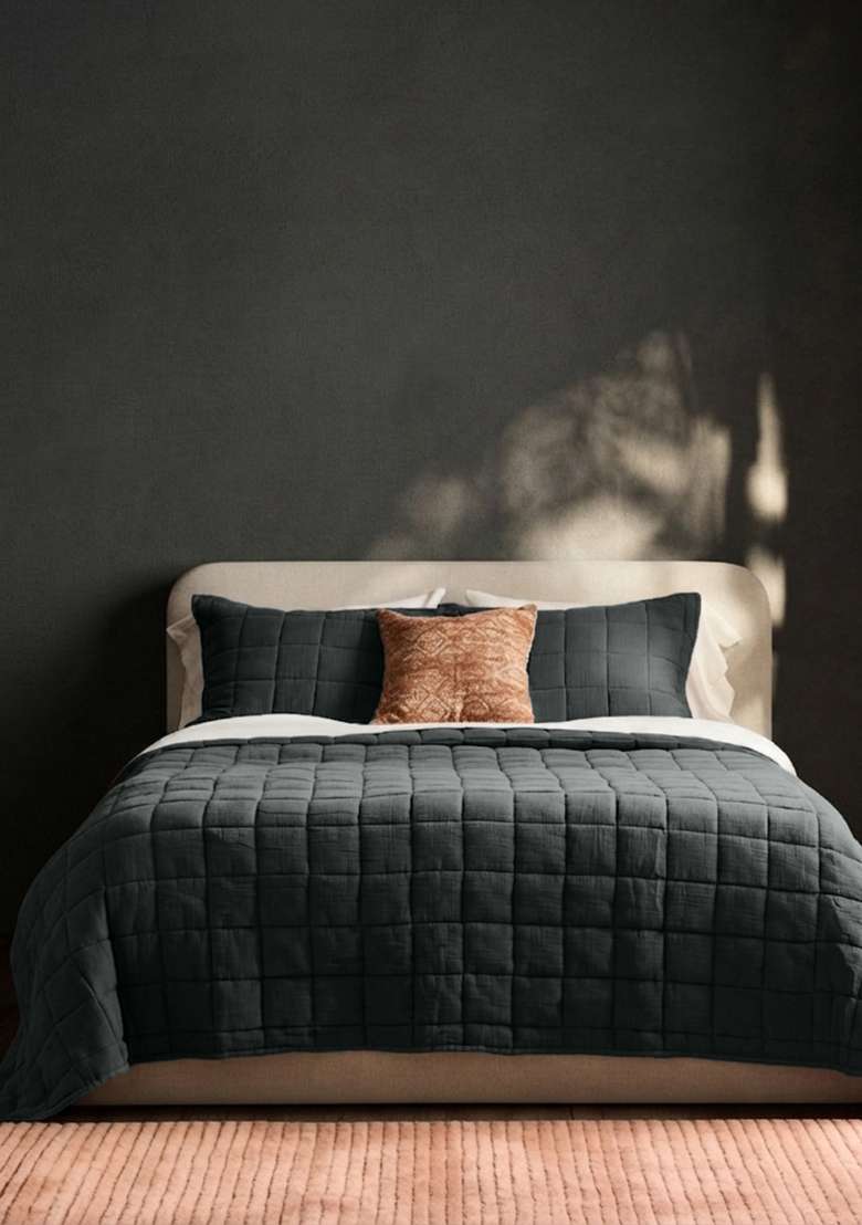 Charcoal Organic Cotton Gauze Box Quilt Set - Indya