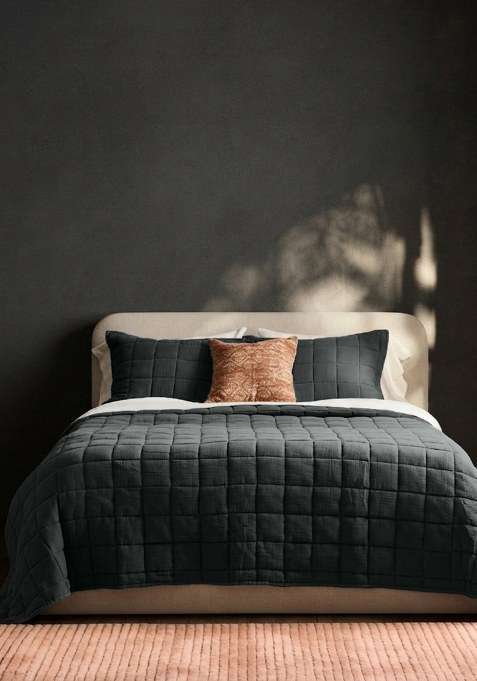 Anthracite Organic Cotton Gauze Box Quilt Set