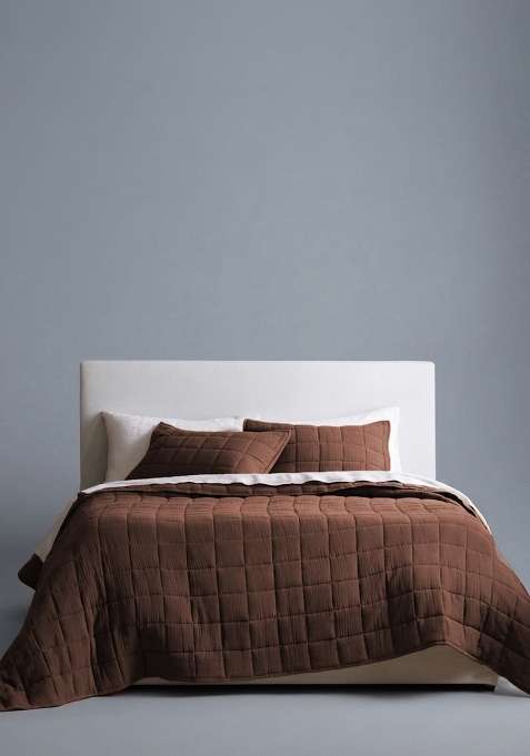 Coffee Brown Organic Cotton Gauze Box Quilt Set