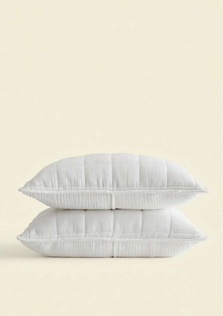 White Organic Cotton Gauze Box Quilt Sham Set - Indya