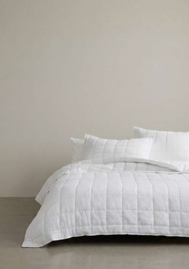 White Organic Cotton Gauze Box Quilt Sham Set - Indya