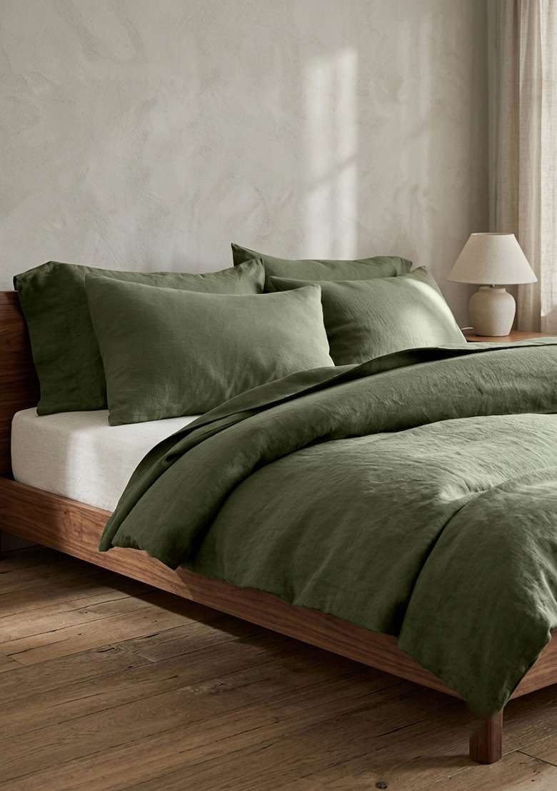 Dusty Olive European Linen Duvet Cover - Indya