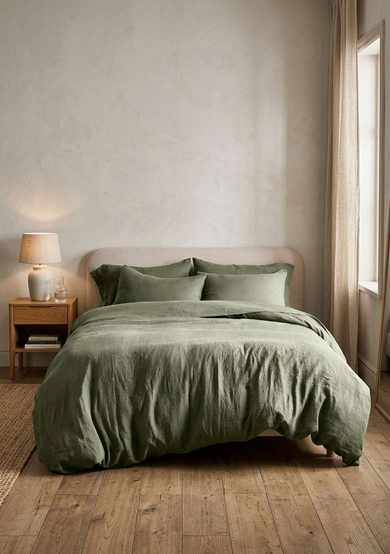 Dusty Olive European Linen Duvet Cover - Indya