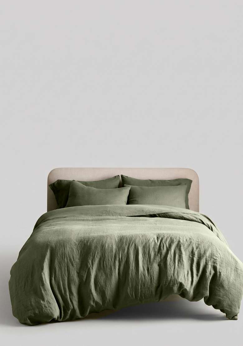Dusty Olive European Linen Duvet Cover - Indya