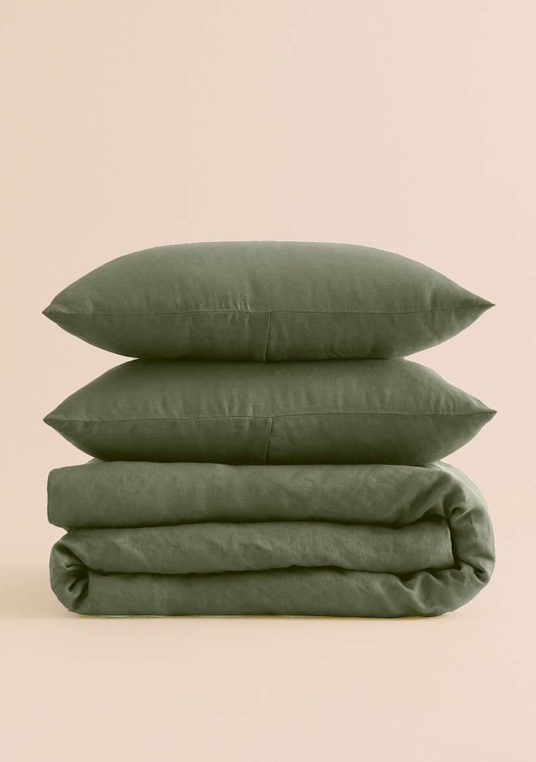 Dusty Olive European Linen Duvet Cover Set - Indya