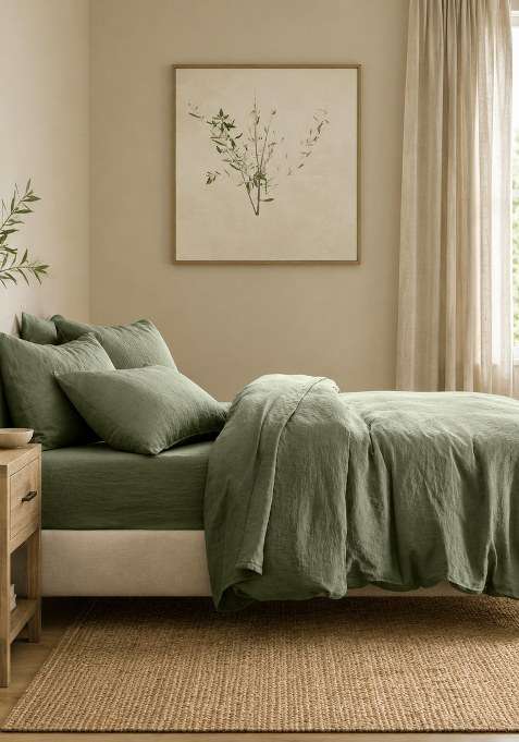 Forest Green European Linen Duvet Cover Set