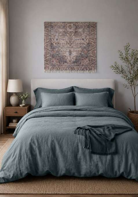 Lite Charcoal European Linen Duvet Cover Set