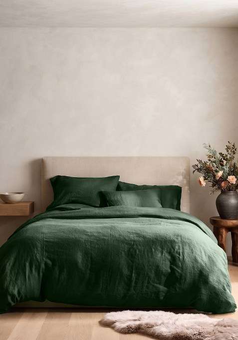 Bottle Green European Linen Duvet Cover Set