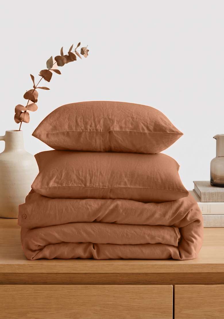 Terracotta European Linen Duvet Cover Set - Indya