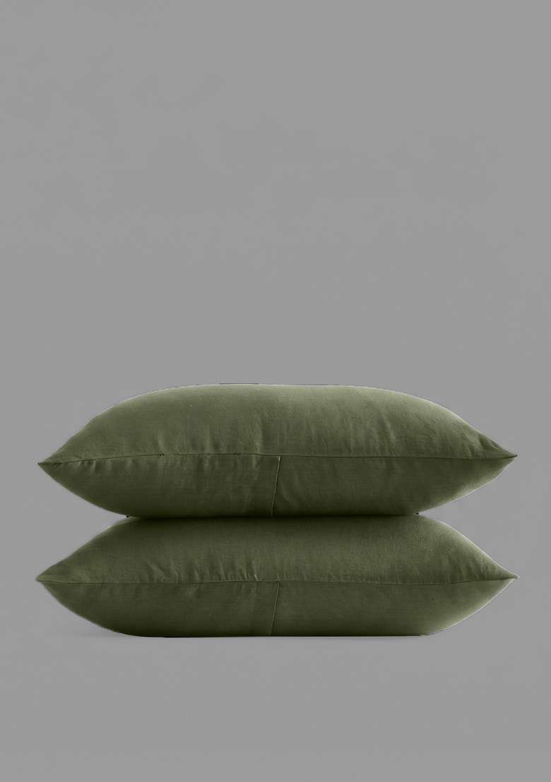Dusty Olive European Linen Sham Set - Indya