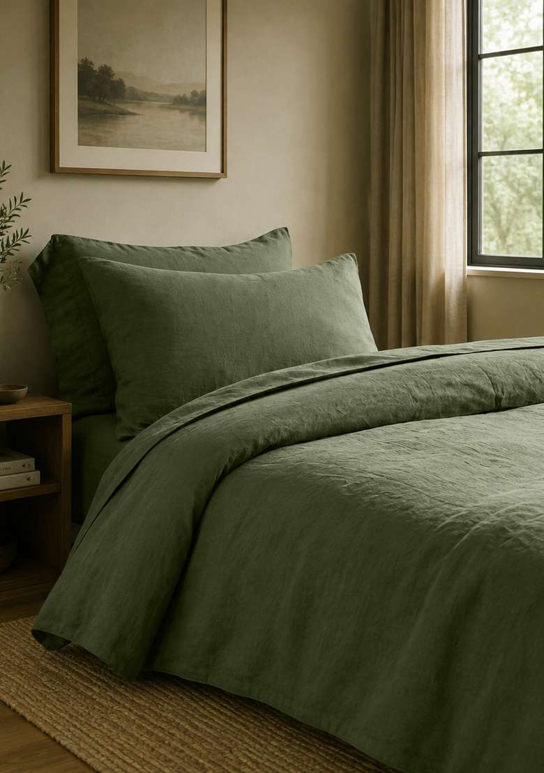 Dusty Olive European Linen Sham Set - Indya