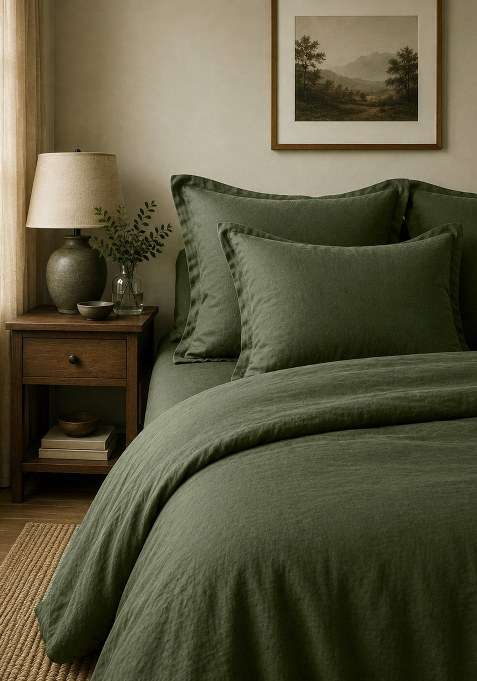 Forest Green European Linen Sham Set