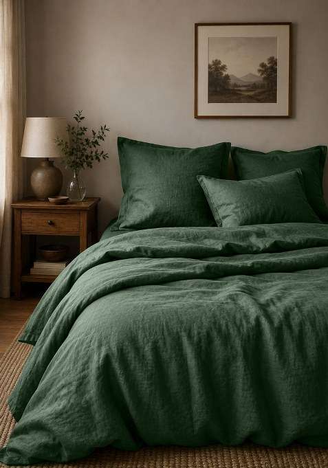 Bottle Green European Linen Sham Set