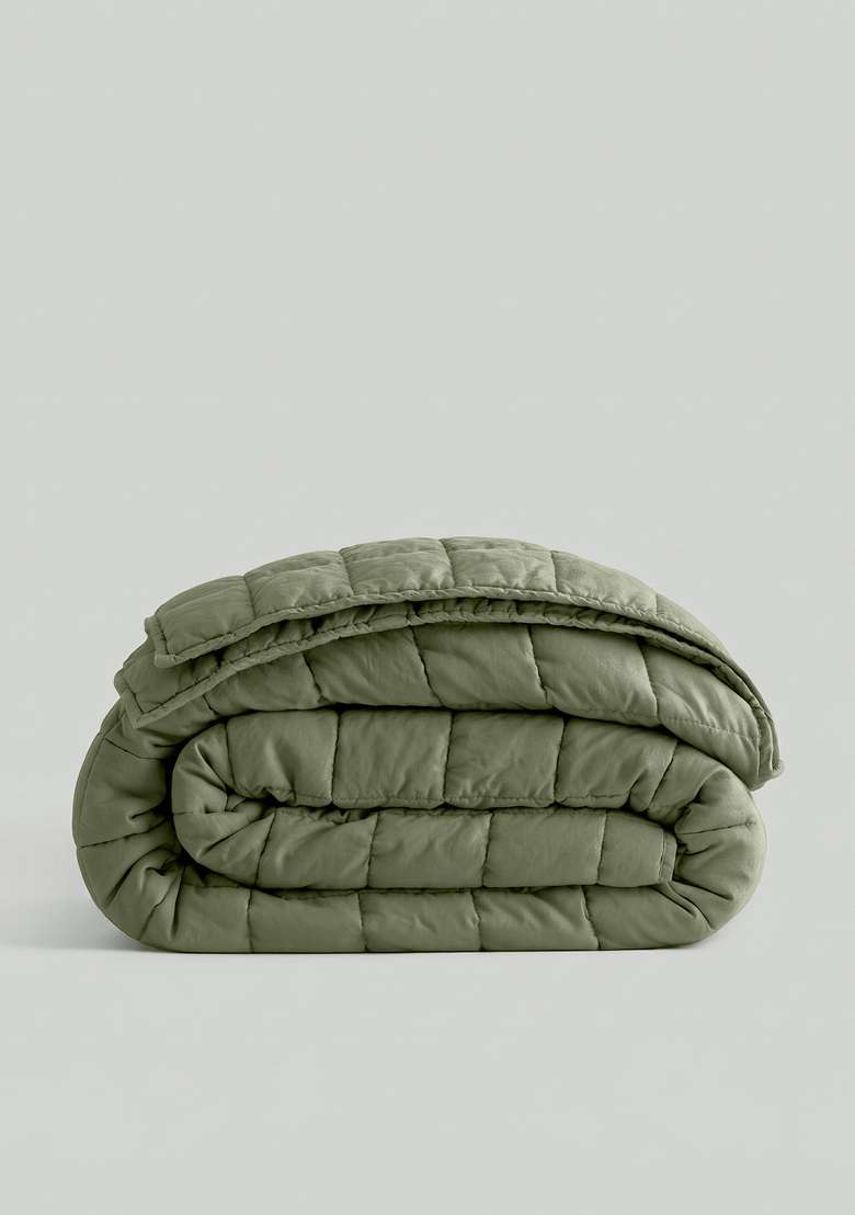 Dusty Olive European Linen Box Quilt - Indya