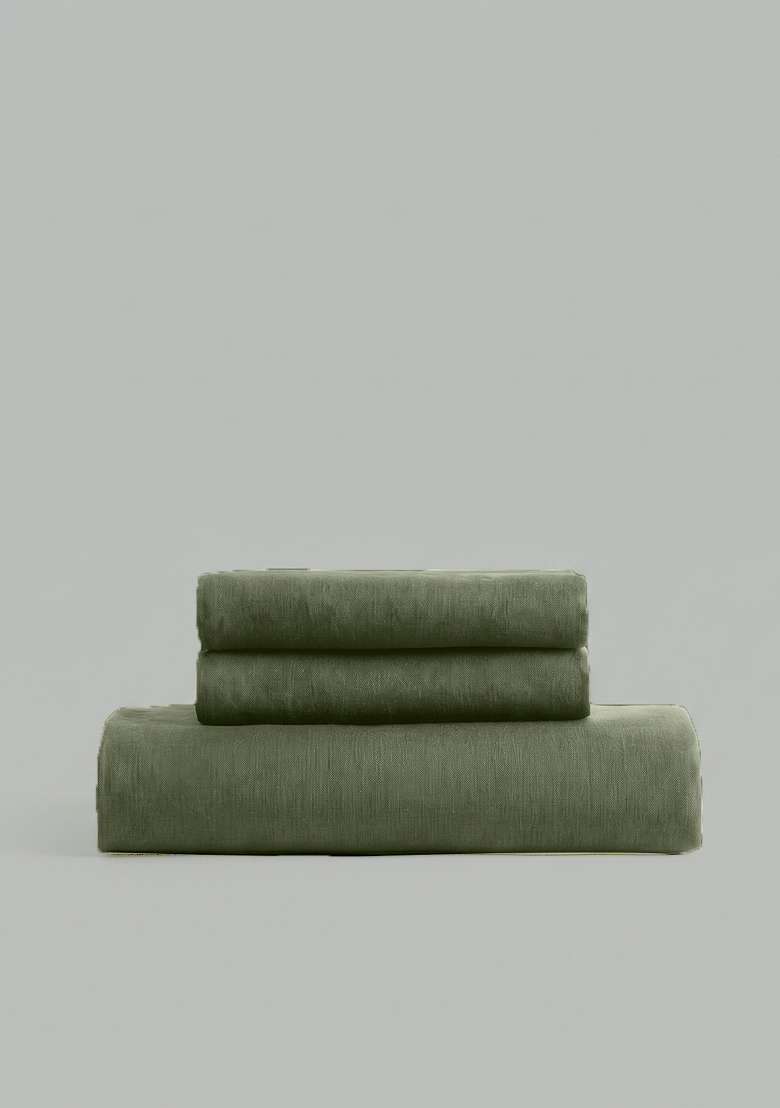 Dusty Olive European Linen Fitted Sheet Set - Indya