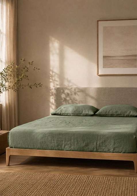 Forest Green European Linen Fitted Sheet Set