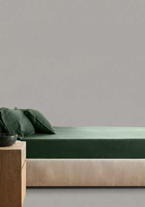 Bottle Green European Linen Fitted Sheet Set