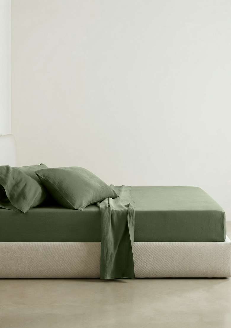 Dusty Olive European Linen Sheet Set - Indya