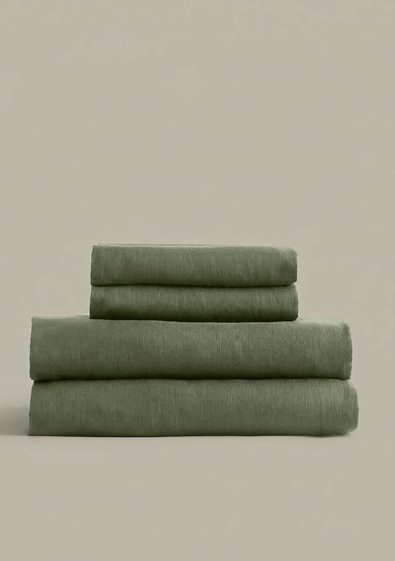 Dusty Olive European Linen Sheet Set - Indya