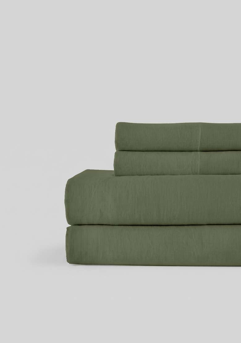 Dusty Olive European Linen Sheet Set - Indya