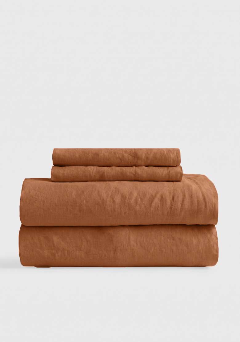 Terracotta European Linen Sheet Set - Indya