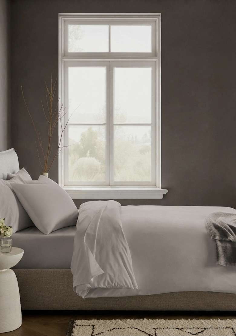 Light Grey Organic Crisp Percale Duvet Cover - Indya