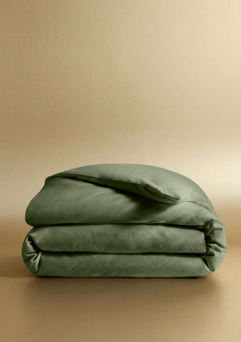 Olive Organic Crisp Percale Duvet Cover - Indya